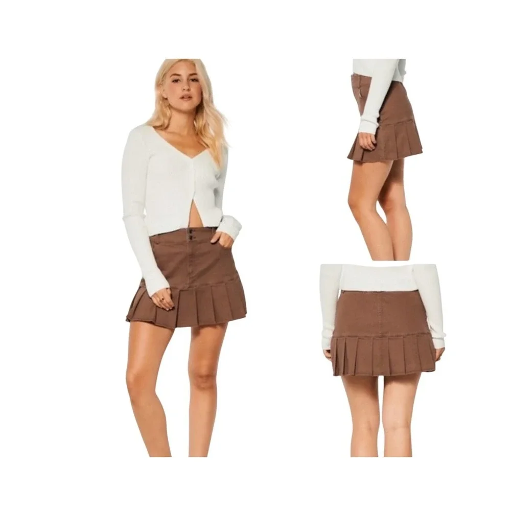 Hollister Y2K Ruffle Mini Skirt Size M‎ Twee Preppy Indie 90s Western Boho Brown